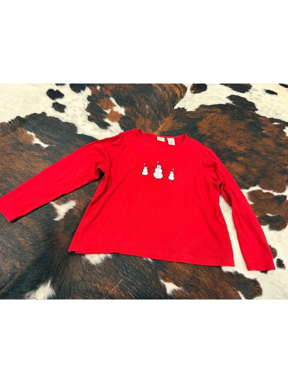 Classic Elements Petite XL Red Long Sleeve Cotton Holiday Sweater with Sequin Ap